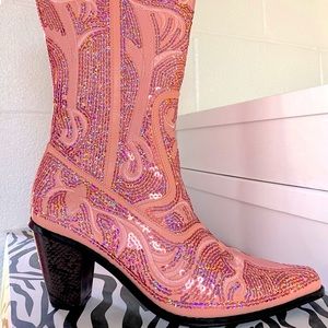 Women’s Light Pink Sparkly Barbie Bling Cowboy Cowgirl Boots